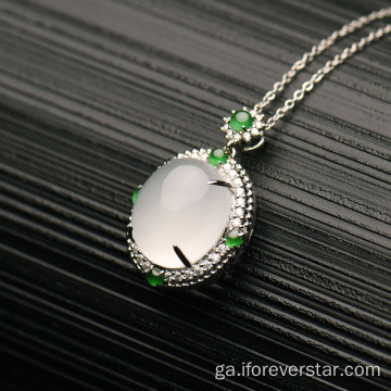 Jadeite bán Jadeite Jade 18k Pendant Óir Soladach